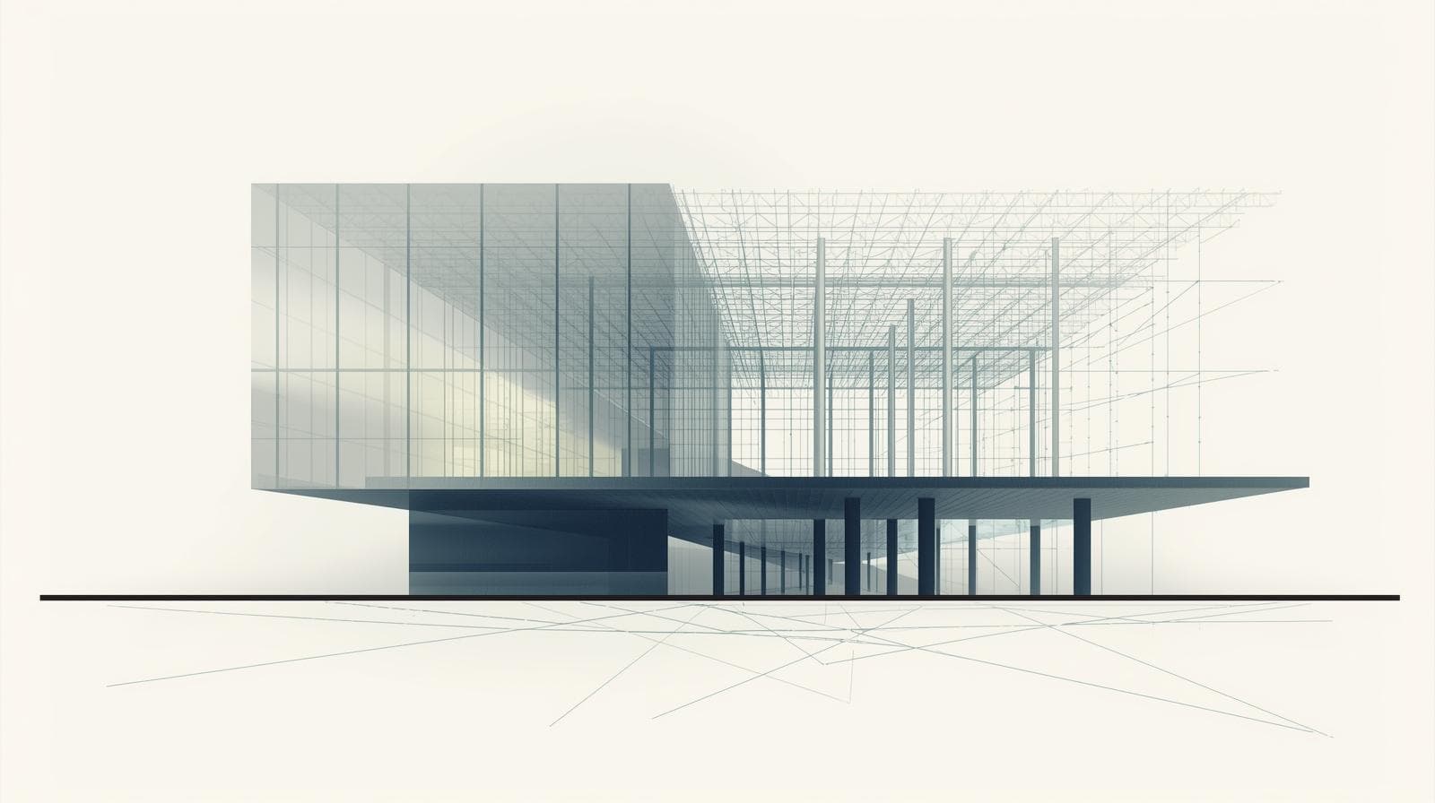 Arquitetura institucional com a estrutura interna parcialmente revelada.